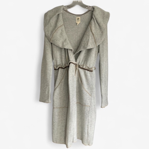 Anthropologie Tiny Grey Wool Blend Ruffle Shawl Collar Sweater Coat SZ M - Picture 4 of 12